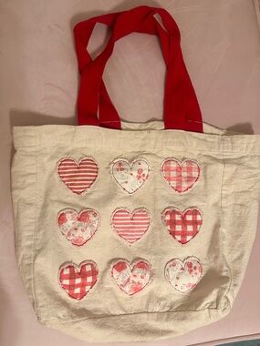 Canvas Heart Heart Tote Bag in Red and Cream